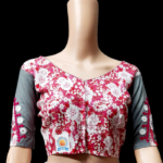 BLOUSE Pure Cotton Hand Embroidery & Printed Grey & Dark Pink