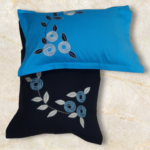 Hand Embroidery Pure Cotton Pillow Cover's Black & Blue Color (Pack Of 2)