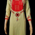 Hand Embroidery Flax Yellow Color Pure Cotton KURTI