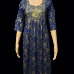 Elegant Golden Work With Premium Printed Rayon Mix kurti Navy Blue Color