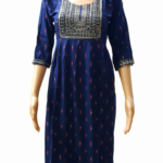 Elegant Golden Work With Premium Printed Kurti - Navy Blue (Rayon Mix)