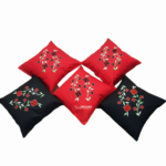 Embroided Pure Cotton Cushion Cover (Red & Black)