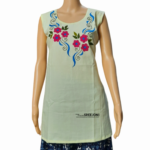 Hand Embroidery Premium Stitch Pure Cotton Off White Short Kurti