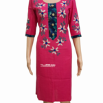 Hand Embroidery Premium Stitch Pink Color Pure Cotton Kurti