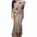 Hand painted kerela Cotton white And Multi Color Combination Saree