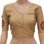 Hand Embroidery Pure Cotton Beige Color U Neck Blouse