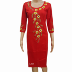 Hand Embroidery Pure Cotton Red Color Long Knee Line Round Neck Kurti for Women And Girl