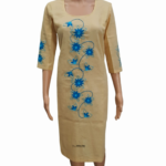 Hand Embroidery Pure Cotton Beige Color U-neck Long Designer Kurti For Women