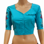 Hand Embroidery Pure Cotton V-Neck Blue Color Blouse For Women