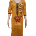 Hand Embroidery Pure Cotton Mustard Yellow Color U-Neck Long Kurti For Women