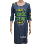 Hand Embroidery Pure Cotton Grey Color Knee-Line Long Kurti For Women