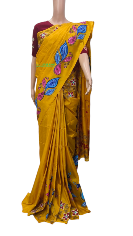 Hand Painted Pure Bishnupuri  Silk Febric Work Beautyful Saree For And Girls