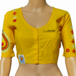 Hand Embroidery Pure Cotton Yellow Color U-neck Blouse For Women And Girls