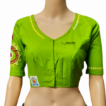 Hand Embroidery Pure Cotton Green Color V-Neck Designing Blouse for Women And Girls