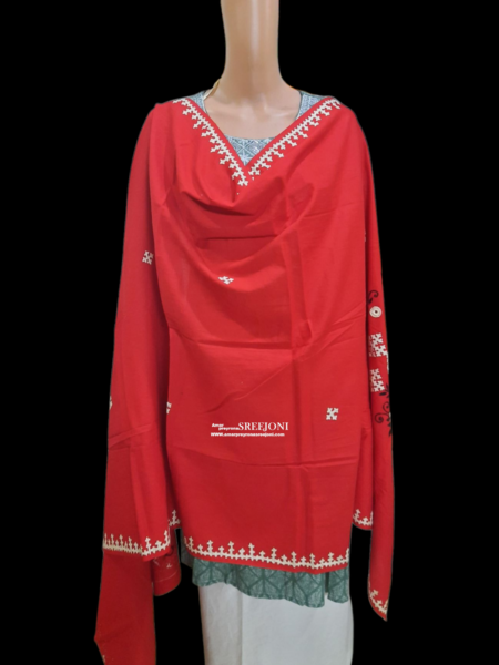 A Very Beautiful Hand Embroidery Pure Cotton Red Color dupatta For Women And Girls