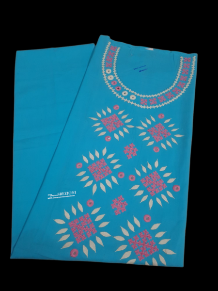 Hand Embroided Pure Cotton Blue Color round Neck Kurti Piece use For Girls