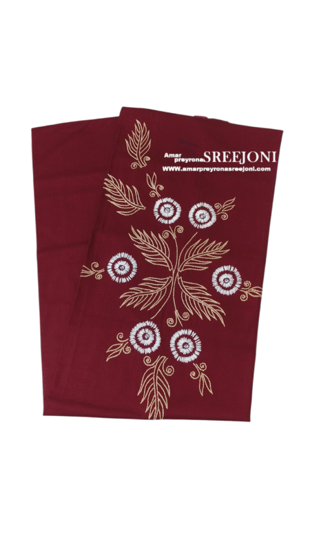A Beautiful Hand Embroiderd Pure Cotton maroon Color Unstitch Kurti Piece 2.5 Miter Cloth