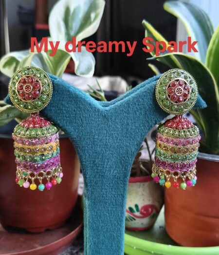 Traditional Ethnic Studded Gold plated big jhumka for girls alloy jhumka earring set
