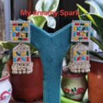 multicolored square stone studded oxidise jhumka earrings for girls and women