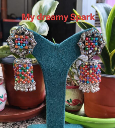 Silver oxidised artificial stone alloy jhumkas for girls and womens
