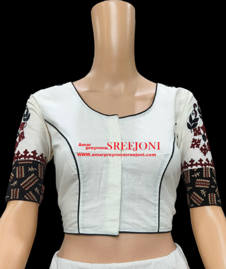 Hand Embroidred pure cotton black And White Color Combination u-Neck designer Blouse Use For Women And girls
