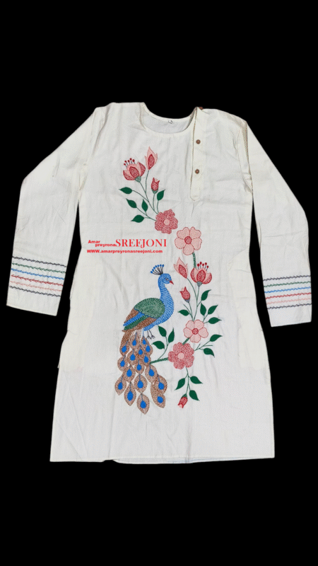 Hand Embroidery Pure Cotton White Color Designing Punjabi For Man's And Boy's
