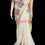 Hand Painted Pure Kerela Cotton Febric Work Off White Color Beautiful Saree
