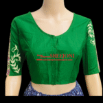 Hand Embroidery Pure Cotton Green Color U-neck Designing Blouse Use For Girls And Womens