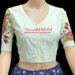 Hand Embroidery Pure Cotton Off white Color V-Neck Font Hook Beautiful Blouse