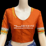 Hand Embroidery Pure Cotton U-neck Front Hook Dark Orange Color Blouse Use For girls And WOMEN