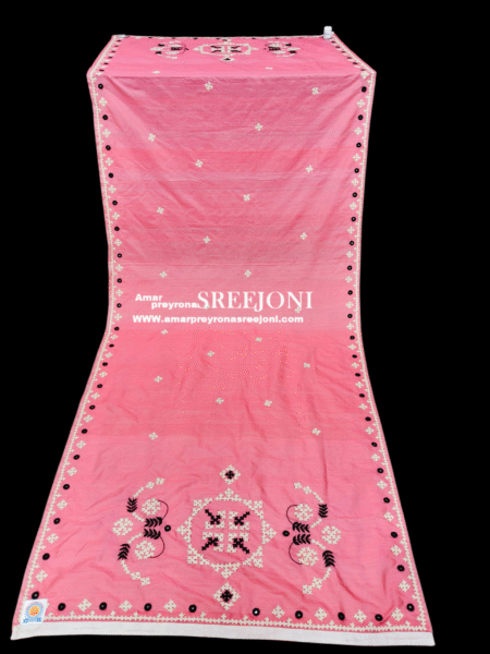 A Very Beautiful Hand Embroided Pure Bishnupuri Silk Gujrati Work Peach Colour  Dupatta