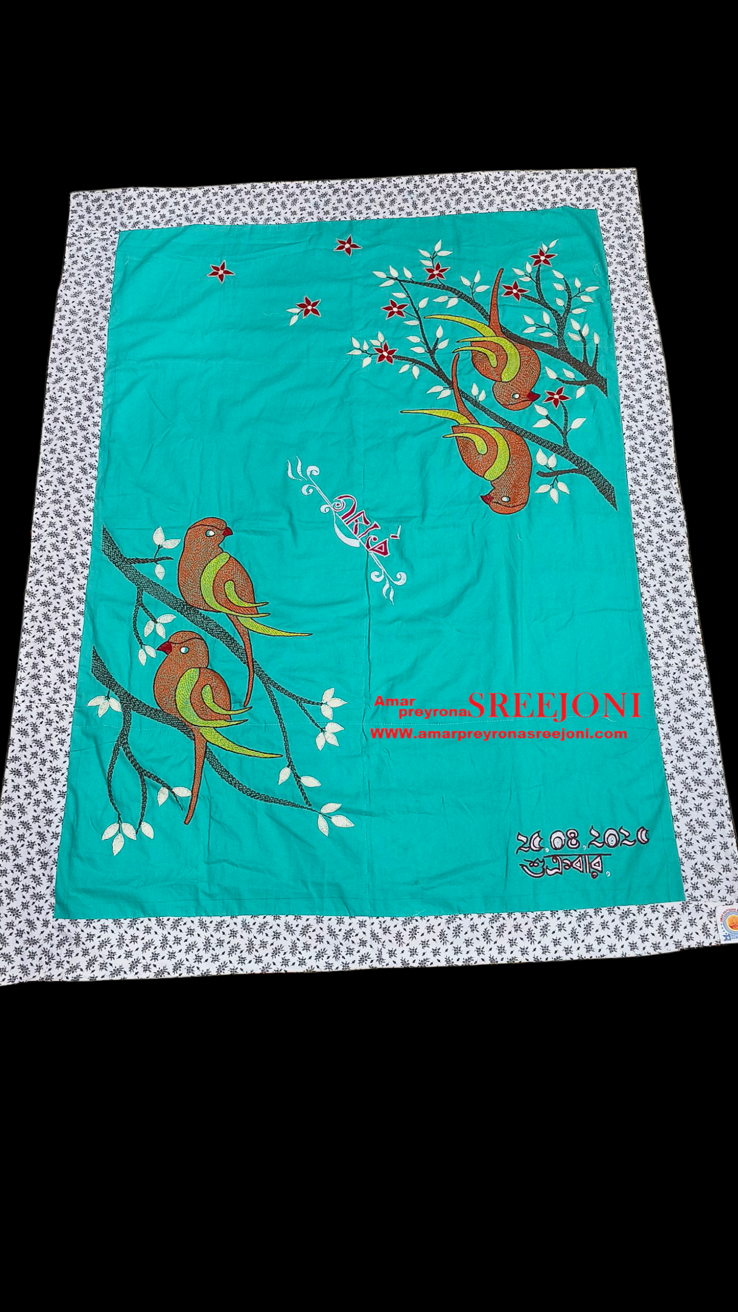 Premium Collection Hand Embroidery designer Both Side Usable kantha (base Color Green)