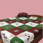 Hand embroided Pure Cotton Maroon, White, And Green Combination King Size Double Bed Sheet With 2pillow Cover