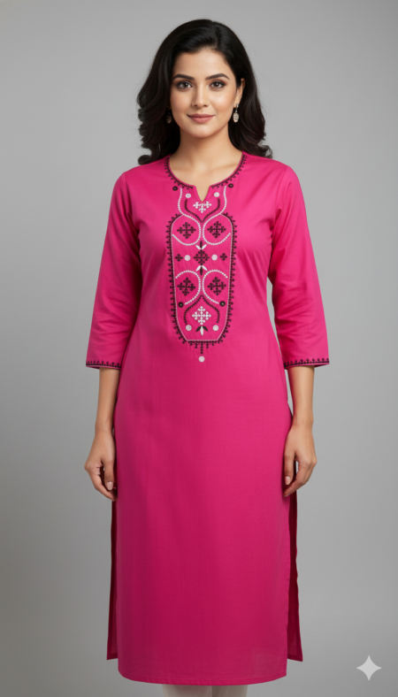 Embroidery Work Hand Made Pure Cotton Pink Color Kurti piece use For Women And Girls