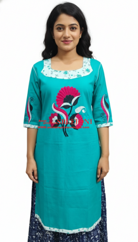 Hand Embroided Pure Cotton Multicolor Worked Long Kurti